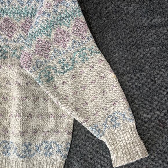 VTG Eddie Bauer Wool Blend Sweater Womens Large Beige Nordic Fair Isle Grandma - Picture 5 of 10
